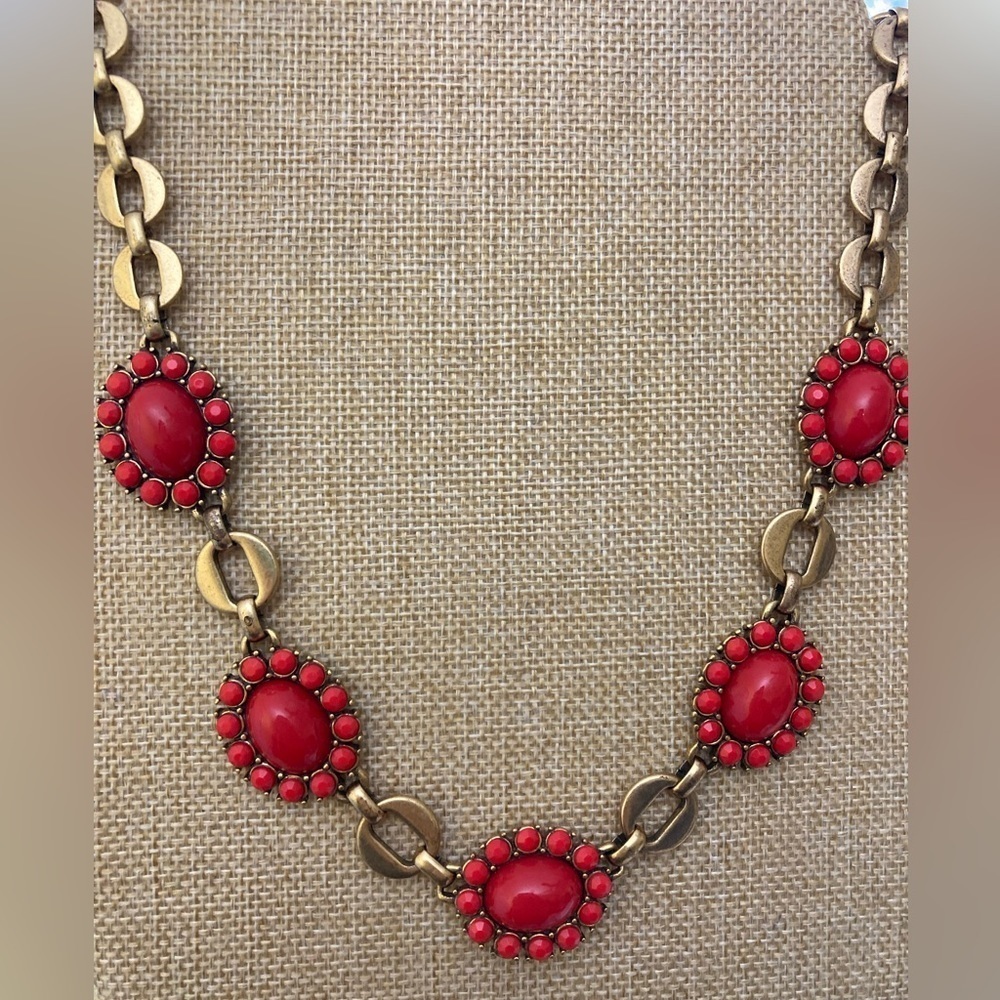 Stella & Dot Orange Statement Necklace w/ Cabochon Stones‎